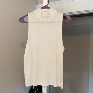 high neck, white sleeveless top